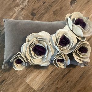 Grey Pillow with Purple Flower Appliqué
